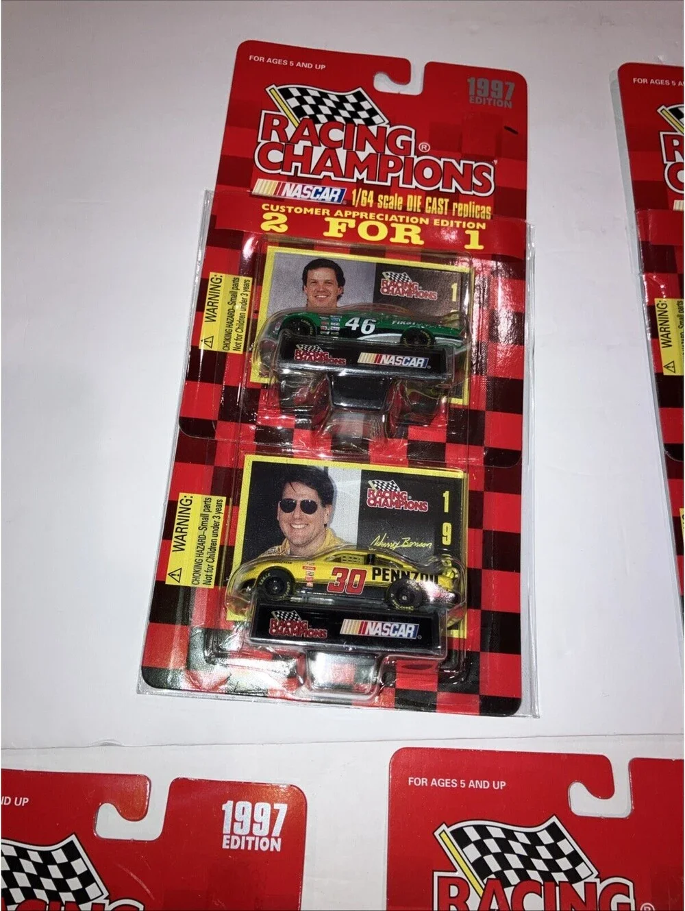 LOT OF 5 VINTAGE 1997 NASCAR Racing Champions 2 for 1 Packs 1/64 Die Cast NEW